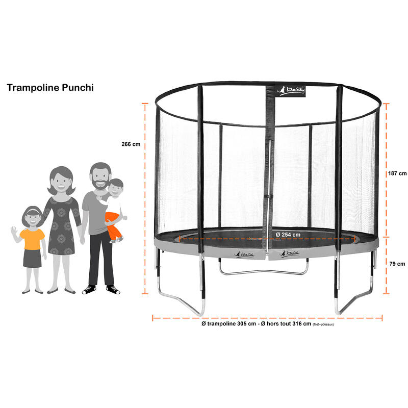 Trampoline de jardin rond 305 cm + filet de sécurité | PUNCHI Vert 300