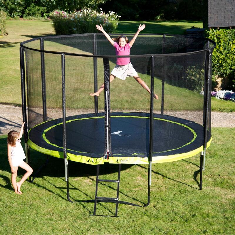 Trampoline 365 cm + filet + échelle + bâche + kit ancrage PUNCHI Vert.