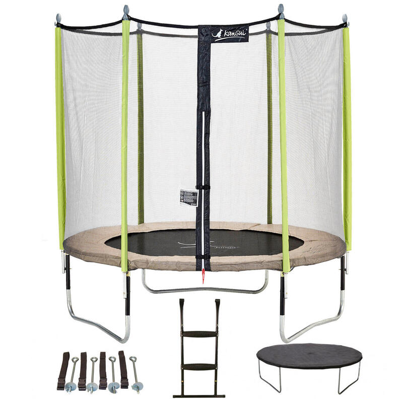 Trampoline de jardin 244 cm + filet de sécurité + échelle + bâche de protection