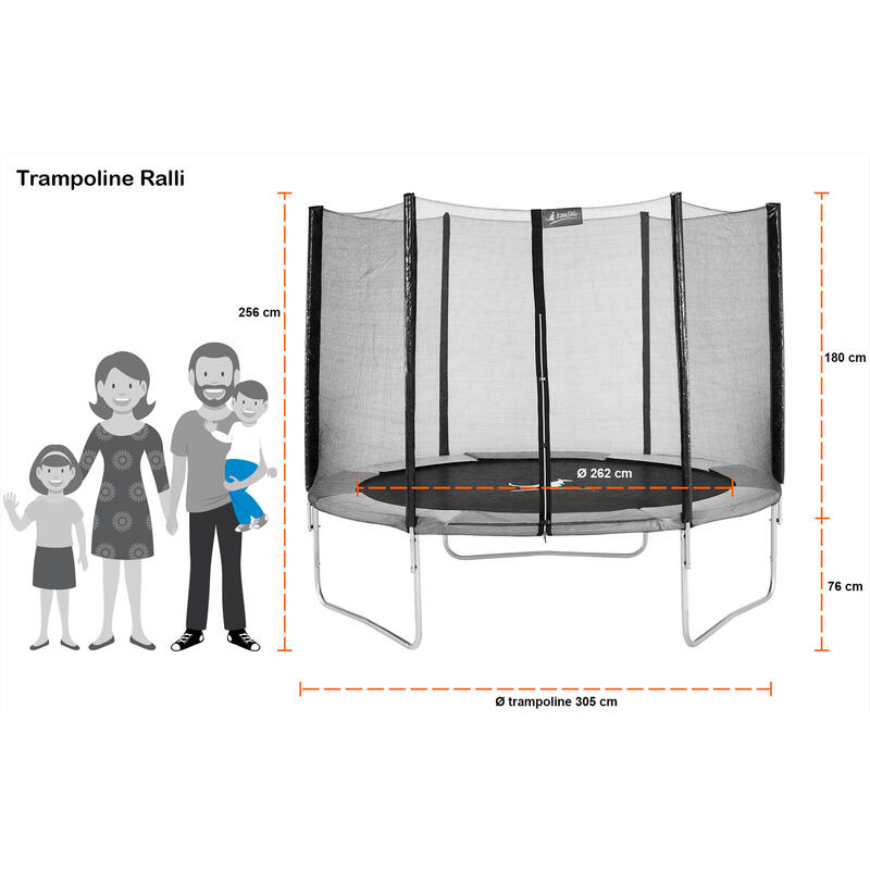 Trampoline rond Ø300cm avec filet, échelle, bâche et kit ancrage - RALLI 300