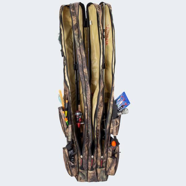 Bolsa varas 'rise' 3 compartimentos | 6 varas pesca | Camo | 125 cm - 210 cm