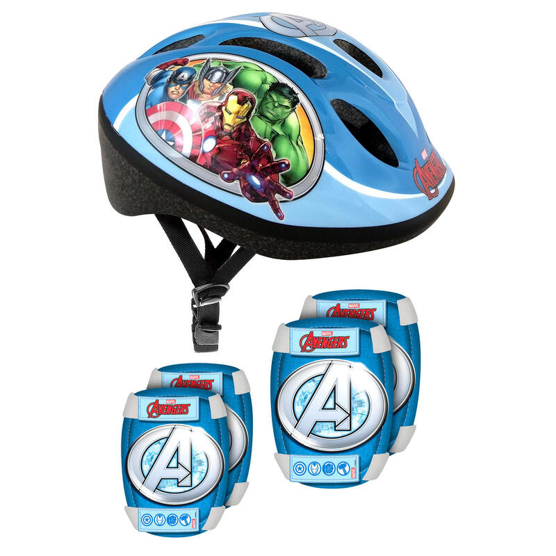 Casco Infantil Rodilleras y Coderas Avengers Talla 52-56 cm