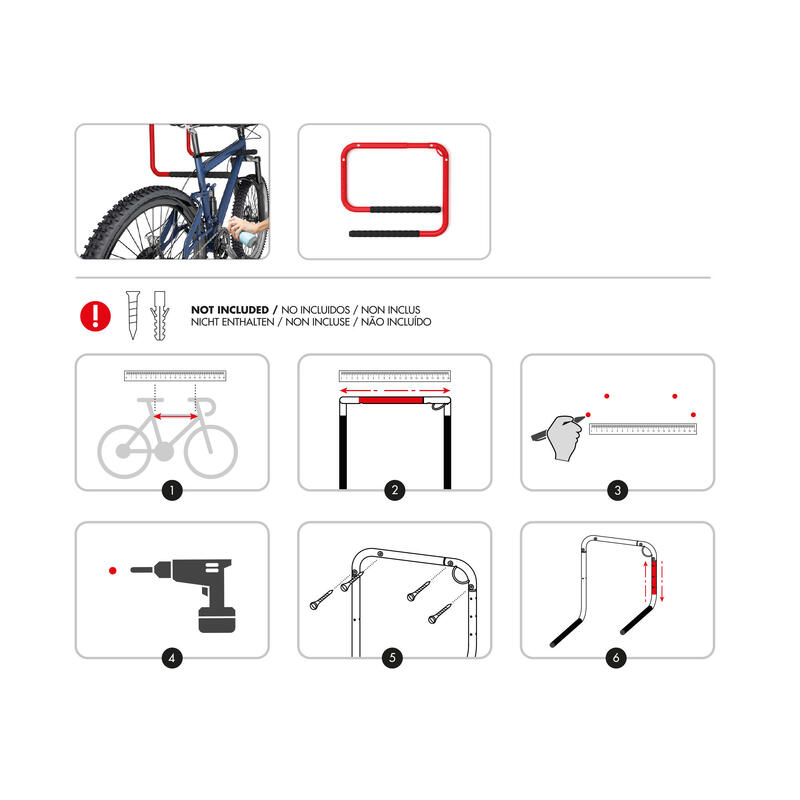 Soporte Bicicleta Pared Regulable Fabricado en Acero Acabado en Rojo