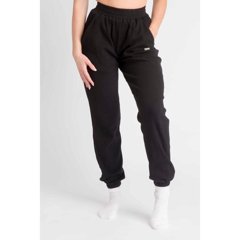 LOEWI Pantalon Jogger Fitness Côtelé - Femme - Noir