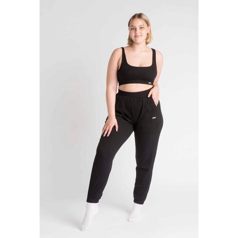 LOEWI Pantalon Jogger Fitness Côtelé - Femme - Noir