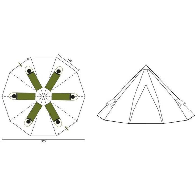 Tipi tent Tipii - Campingtent – 6 personen – 250 cm stahoogte – 365 cm diameter