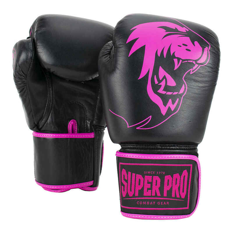 Super Pro Boxhandschuhe „Warrior“, 14 oz., Schwarz-Pink