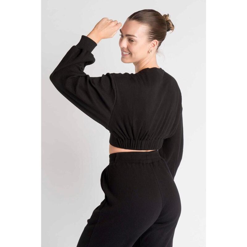 LOEWI Cropped Sweatshirt Acanalado - Mujer - Negro