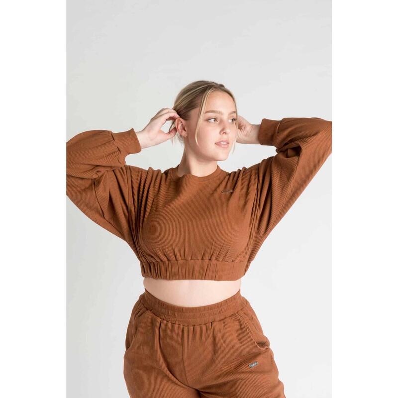 LOEWI Cropped Sweat-shirt Côtelé - Femme - Brun