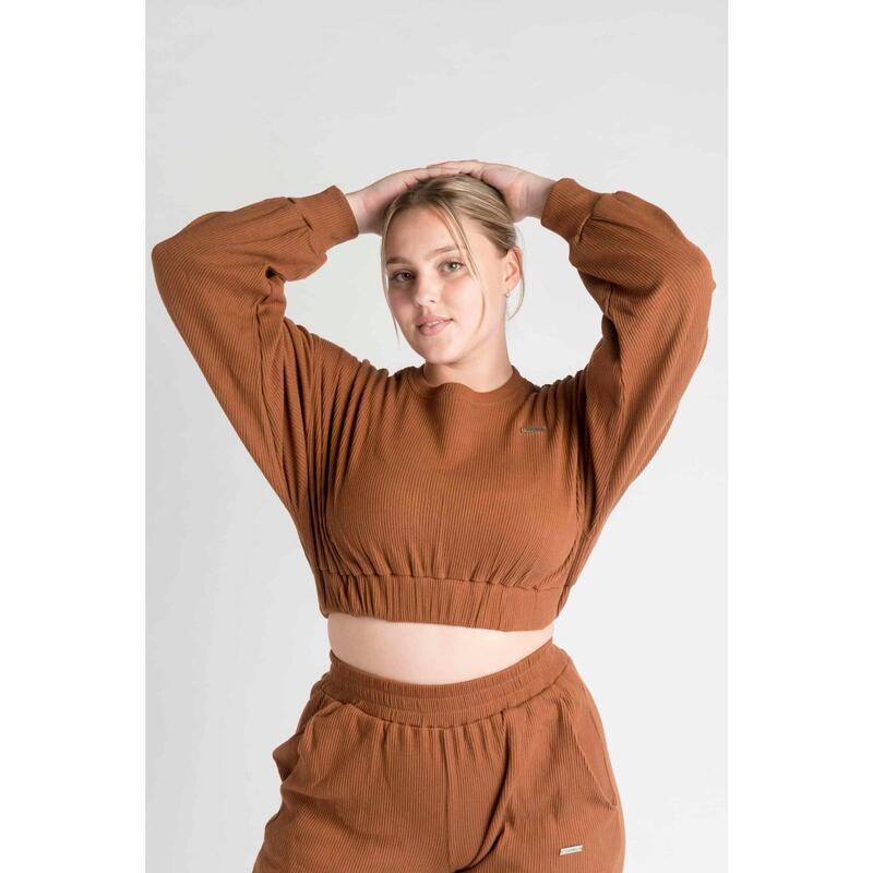 LOEWI Cropped Sweatshirt Acanalado - Mujer - Marrón