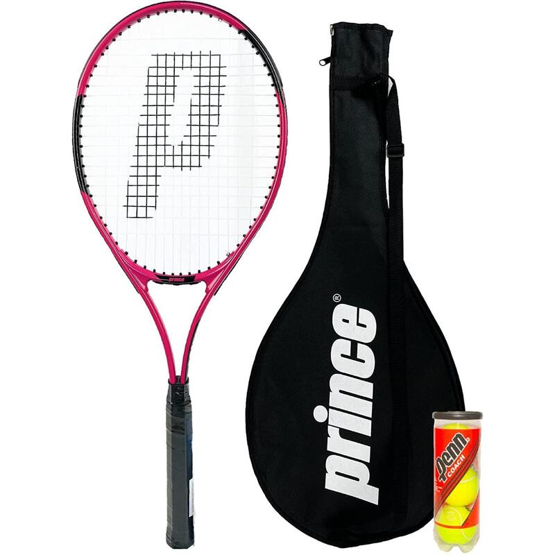 Prince Power Viper Pink Ti Tennis Racket + Cover + 3 Balls
