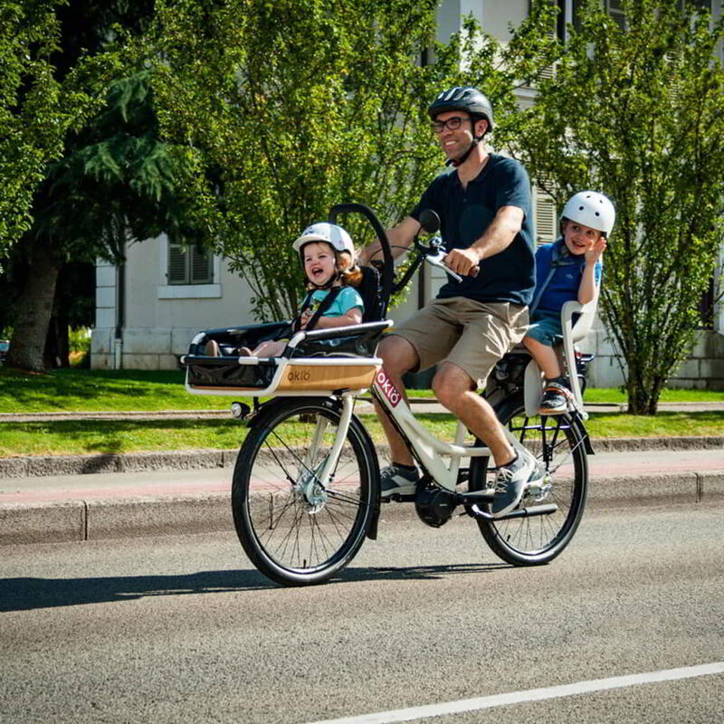 Vélo cargo compact électrique - Familéö 3 vitesses Blanc + accessoires enfant