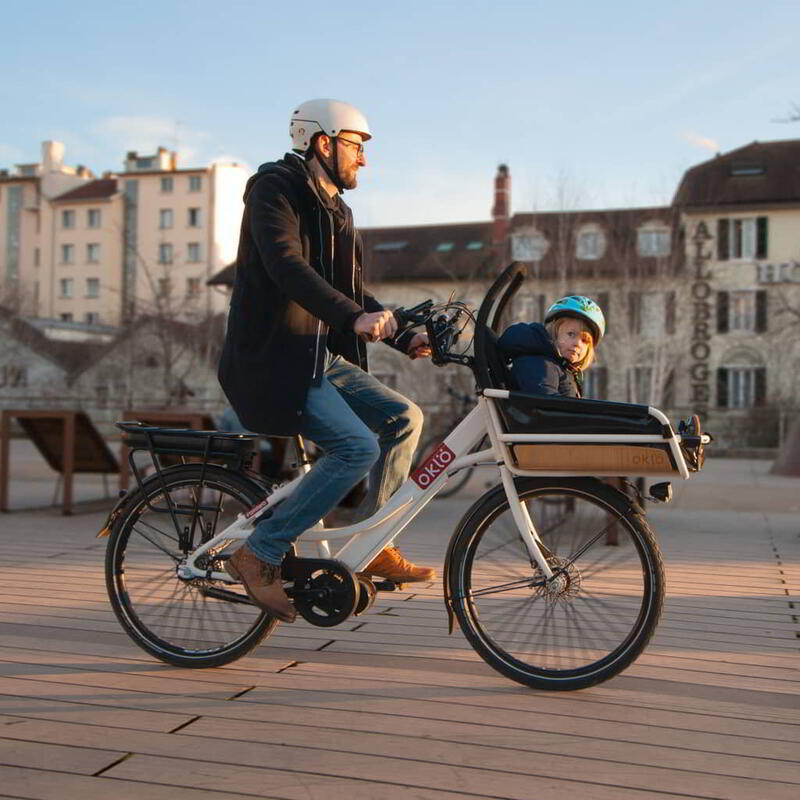 Vélo cargo compact électrique - Familéö 3 vitesses Blanc + accessoires enfant