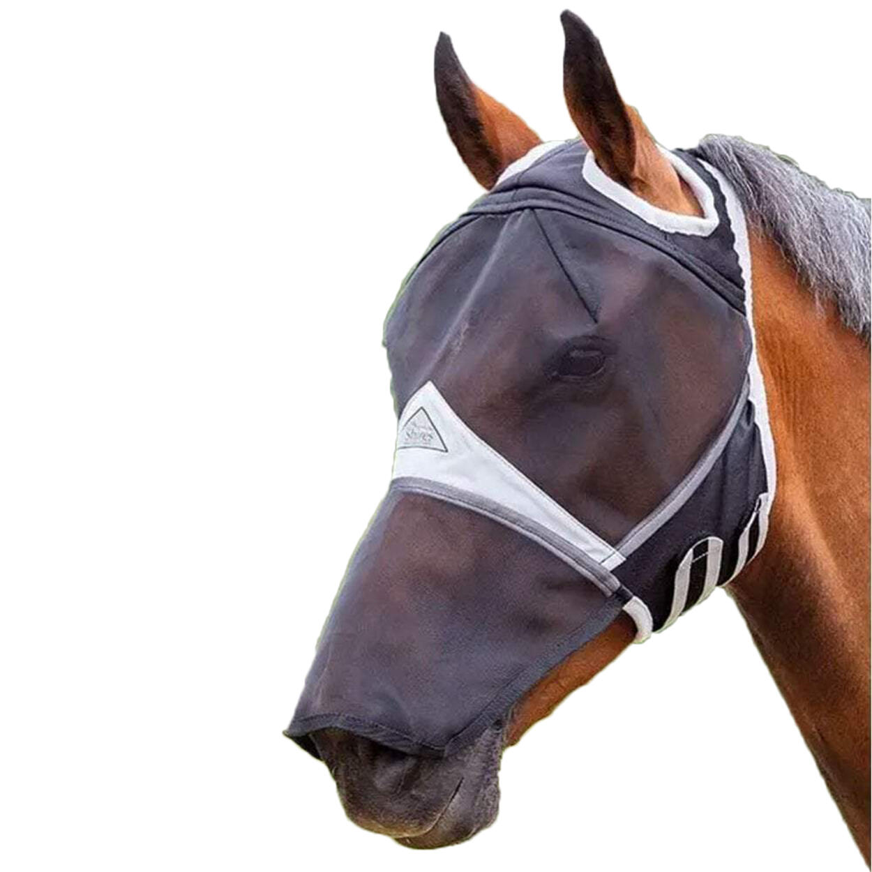 Fine Mesh Ear Holes Horse Fly Mask With Nose (Black) 1/2