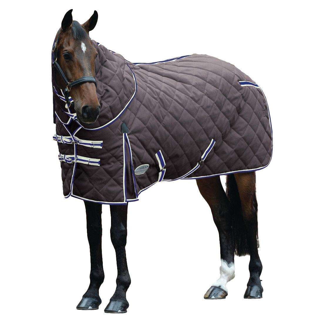 WEATHERBEETA Comfitec Heavy 1000d Diamond Quilt Detachaneck Stable Rug (Charcoal/Blue/White)