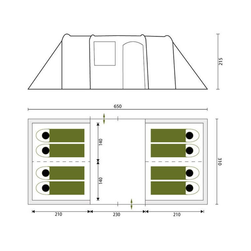 Tenda de campismo de túnel Hurricane Protect 8 pess. - 2 cabines - chão cosido