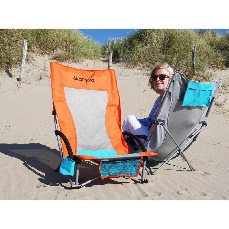 Silla Plegable de Playa B con Respaldo Alto de Malla y Soporte para Bebidas