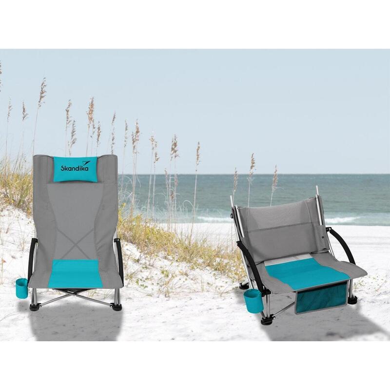 Silla Plegable de Playa B con Respaldo Alto de Malla y Soporte para Bebidas