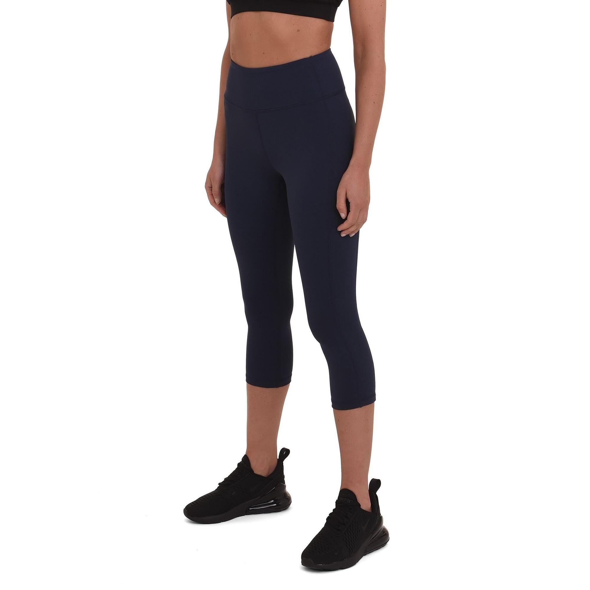 TCA Women's Equilibrium Capri Leggings with Side Pocket - Navy Eclipse