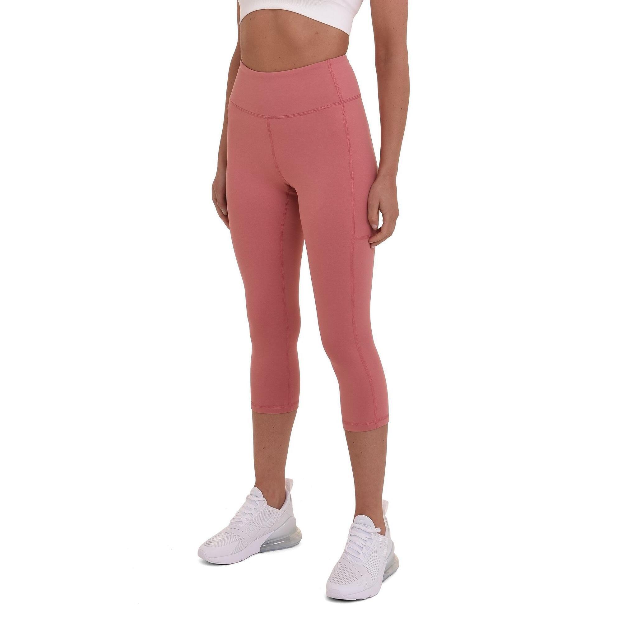 TCA Women's Equilibrium Capri Leggings with Side Pocket - Dusty Rose/Redwood