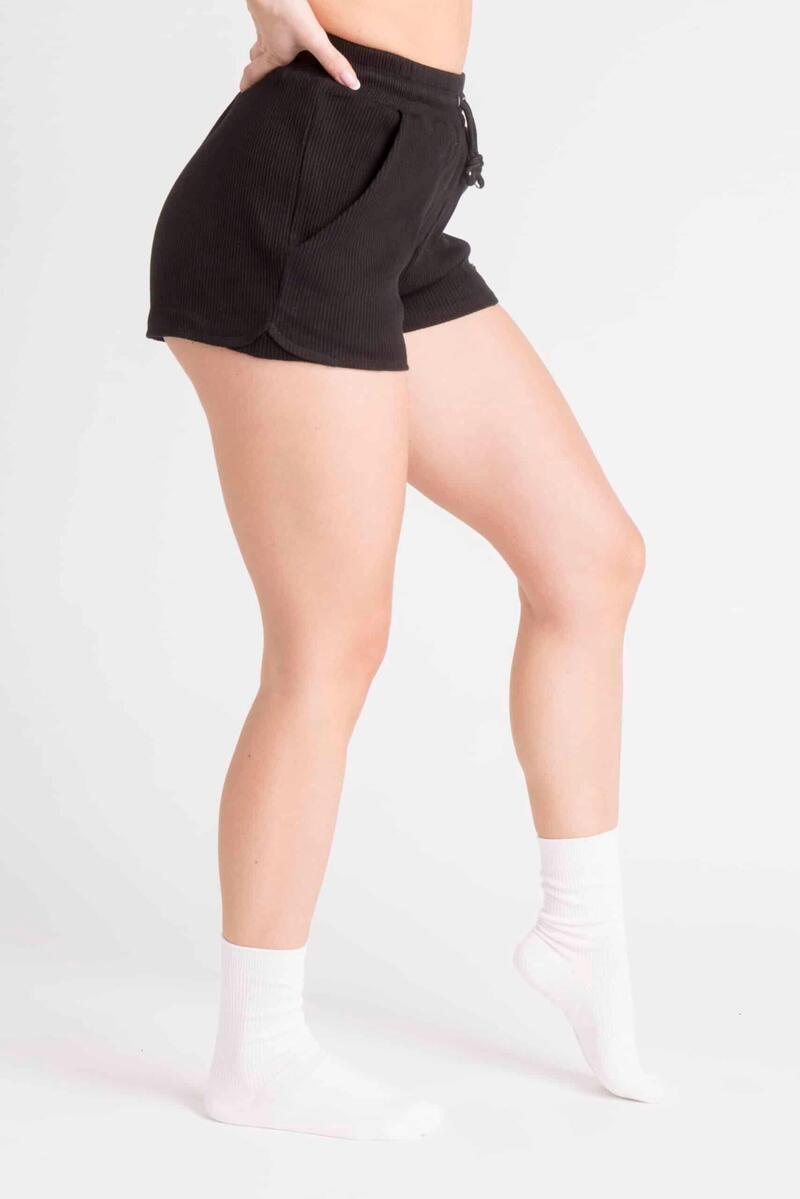 LOEWI Pantalones Cortos Fitness Acanalados - Mujer - Negro