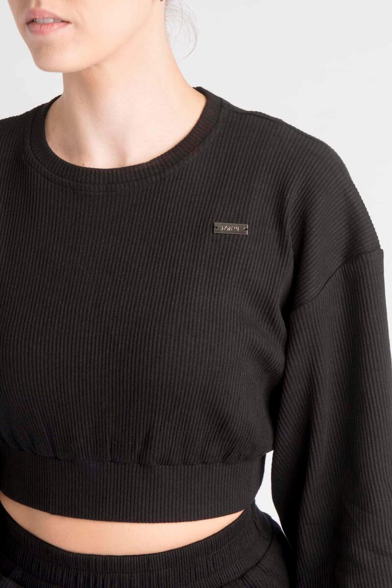 LOEWI Gerippte Cropped Sweatshirt - Damen - Schwarz