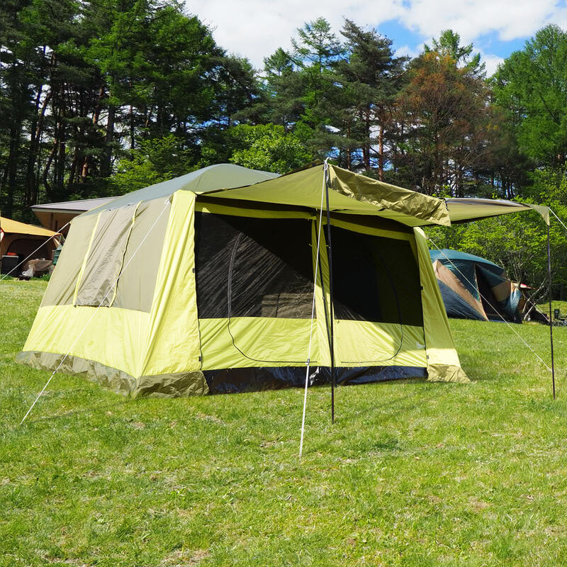 Outsunny Tenda da Campeggio 4-6 Persone a 2 Spazi, 4 Porte a Cerniera,  Borsa per Trasporto e Ganci Inclusi, 410x240x195cm, Verde
