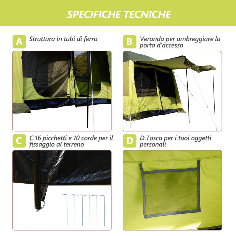 Outsunny Cort pentru Camping cu Veranda 8 Persoane 410 × 310 × 225cm