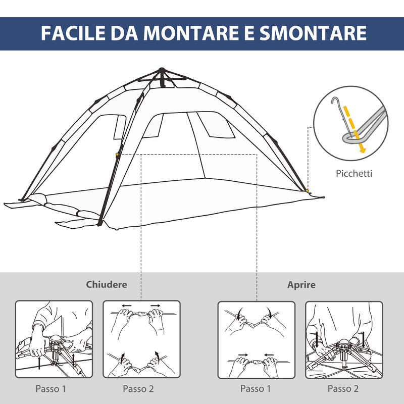 Outsunny Tenda da Spiaggia Pop Up con Finestre Traforate