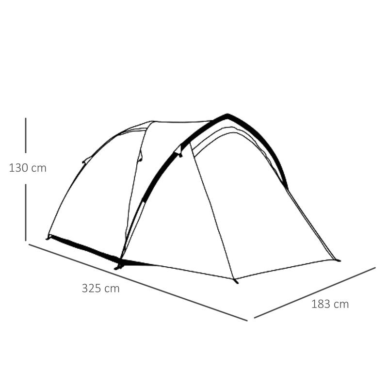 Outsunny Cort Camping 4 Persoane impermeabil cu Vestibul si Ferestre Gri
