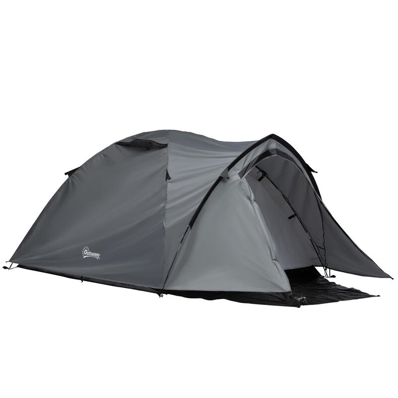 Outsunny Tenda da Campeggio 4 Posti Impermeabile con Vestibolo e Finestre Grigio