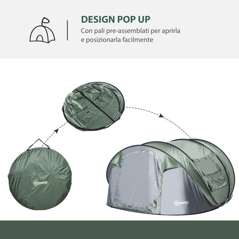 Outsunny Tenda da Campeggio Pop Up 4-5 Posti Impermeabile 2 Porte e 4 Finestre