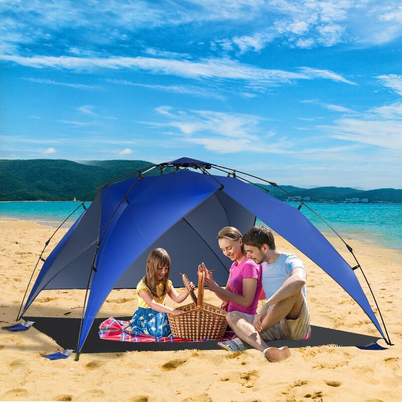 Outsunny Tenda da Spiaggia Pop Up con Corde e Paletti in Poliestere Blu