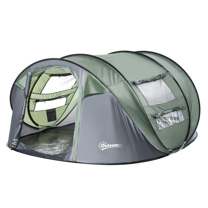 Outsunny Tenda da Campeggio Pop Up 4-5 Posti Impermeabile 2 Porte e 4 Finestre