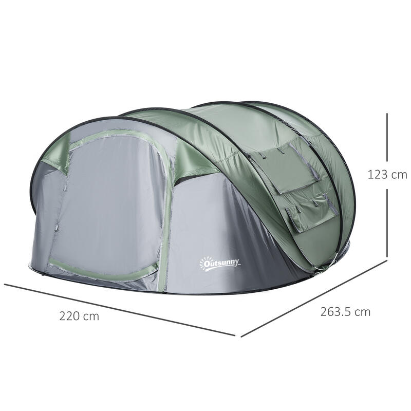 Outsunny Tenda da Campeggio Pop Up 4-5 Posti Impermeabile 2 Porte e 4 Finestre