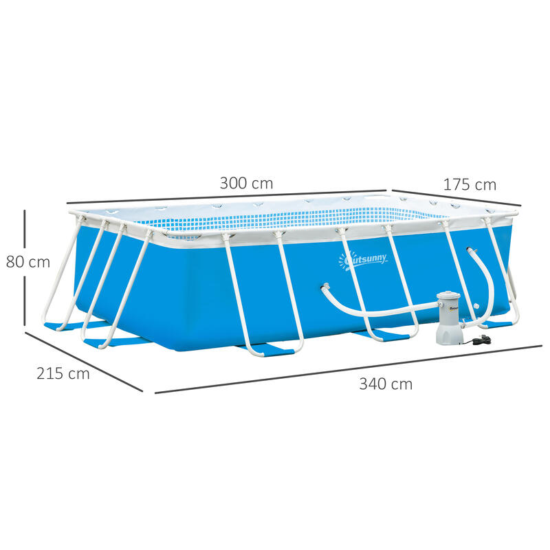 Piscina Desmontable Tubular Outsunny 340x215x80 cm Azul