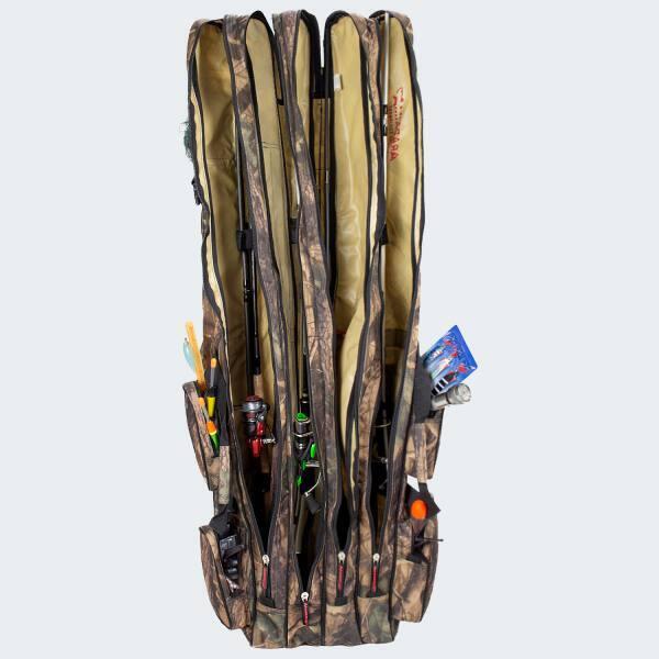 Housse 8 cannes à pêche | 4 compartiments | Camouflage | 125 cm - 210 cm