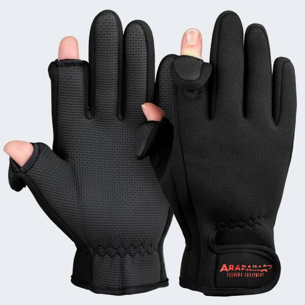 Spin neoprene fishing gloves | Foldable fingertips | Black