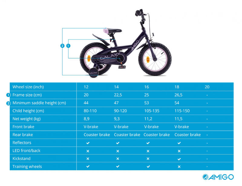 AMIGO Vélo fille Galaxy 14 Pouces 22,5 cm Fille Frein à rétropédalage