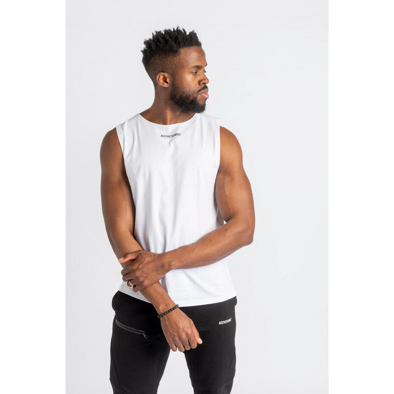Core Camiseta Sin Mangas - Fitness - Hombre - Blanca