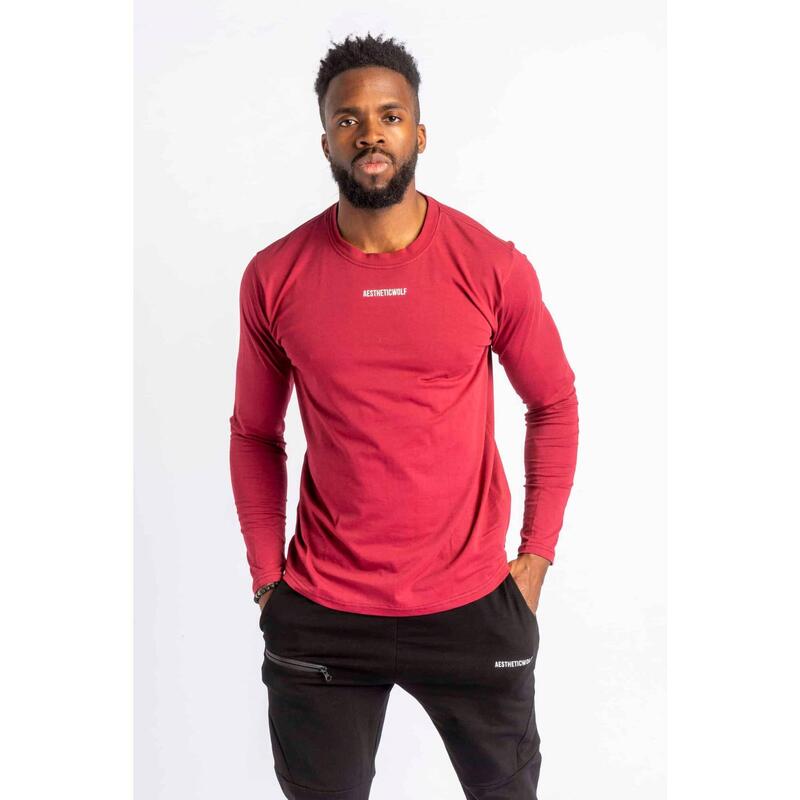 Core Scoop T-Shirt Manica Lunga - Aesthetic Wolf - Uomo - Fitness - Rosso