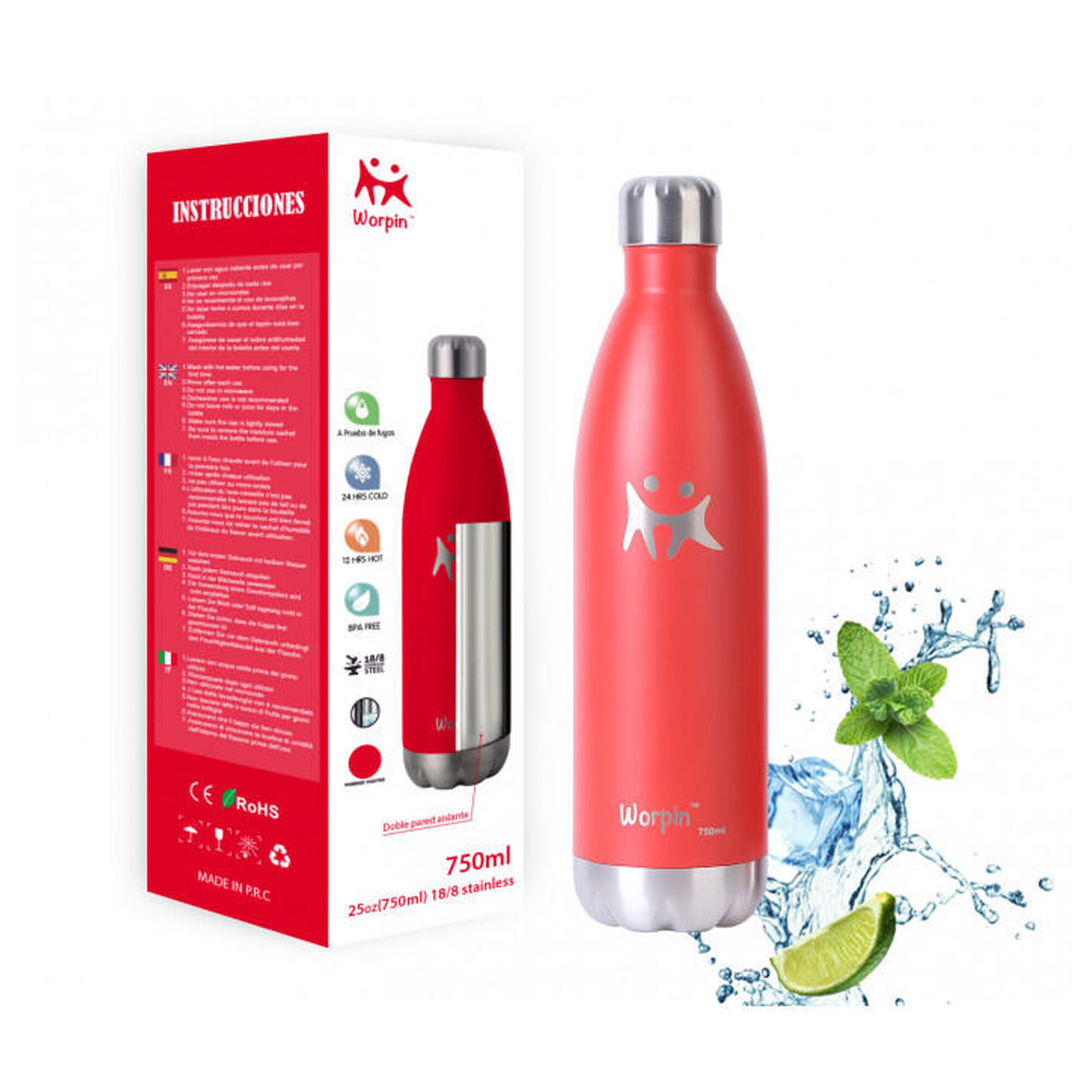 drinkfles waterfles roestvrij staal voor sport gym wandelen 750ml