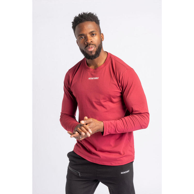 Core T-Shirt Manica Lunga - Aesthetic Wolf - Uomo - Fitness - Rosso