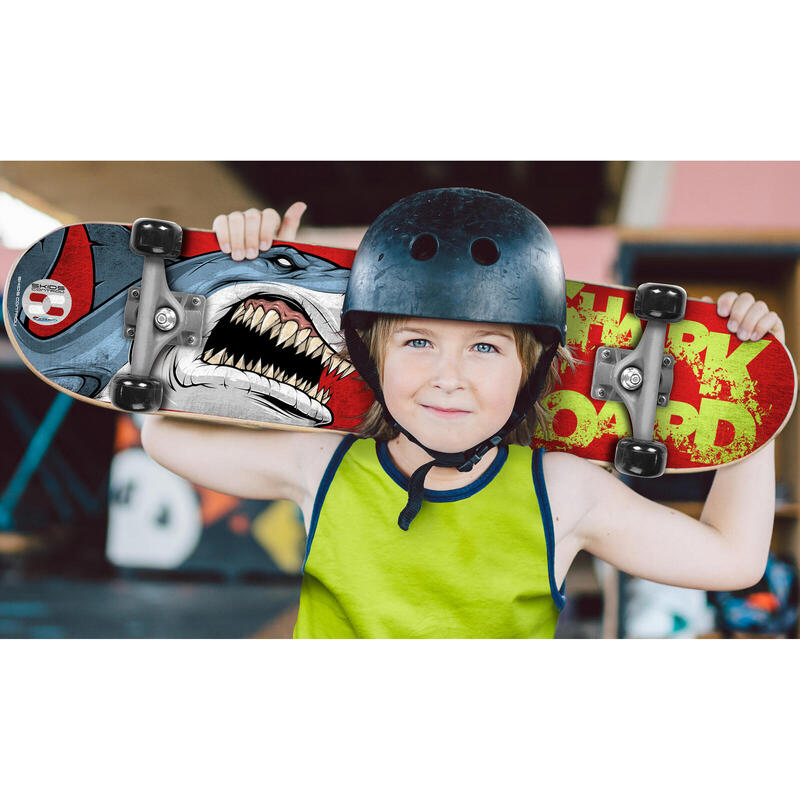 Skids Control skateboard Shark 71 x 20 hout/PVC rood/blauw
