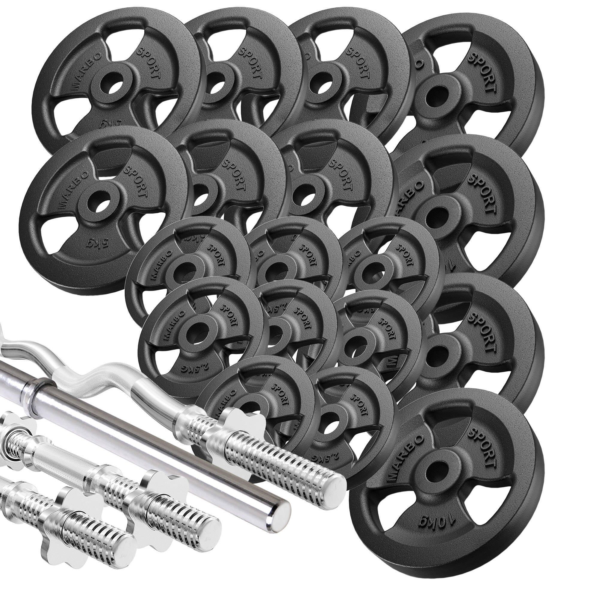 Marbo Sport - Kit De Barres D’haltères Renforcées Et De Disques Pour La Musculation De 113 Kg - Kit Haltères - Noir - Decathlon
