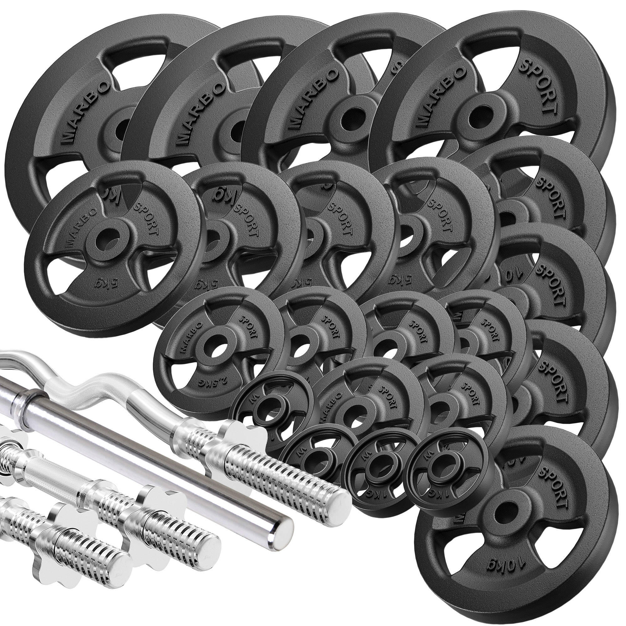 Marbo Sport - Kit De Barres D’haltères Renforcées Et De Disques Pour La Musculation De 172 Kg - Kit Haltères - Noir - Decathlon