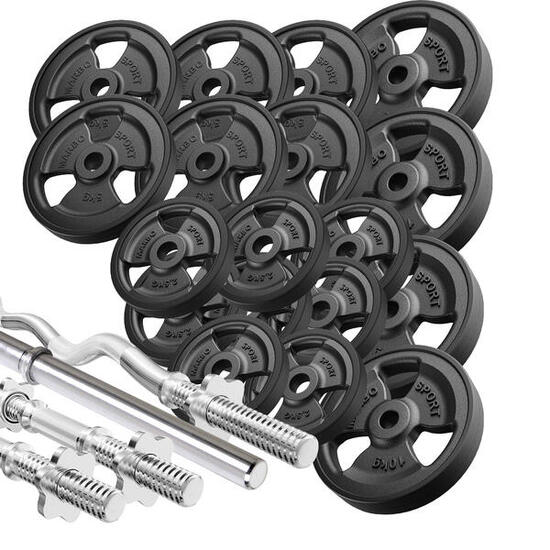 Set di barre rinforzate e pesi gommati 113 kg