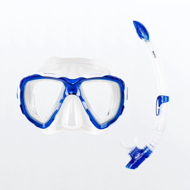 Masque et Tuba de Snorkeling Combo Trygon Adulte Bleu Blanc Transparent