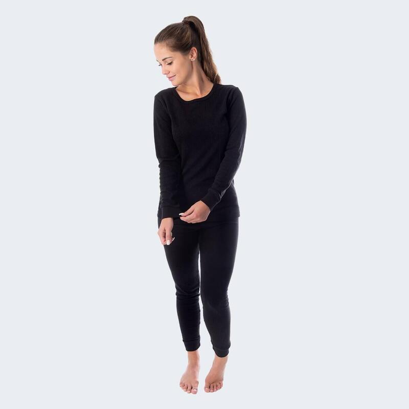 Ropa interior térmica set | Mujer | Camiseta + pantalón | Forro polar | Negro