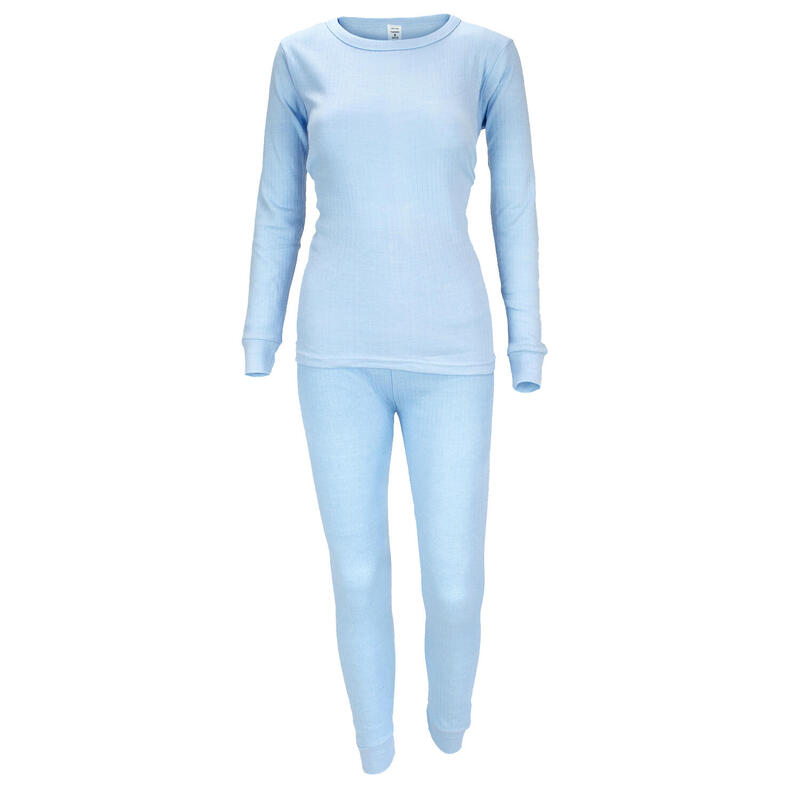 Conjunto de roupa térmica senhora | Camisola interior + calças | Azul claro